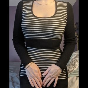 SLIMMING Cache Black White Stripes Sweater